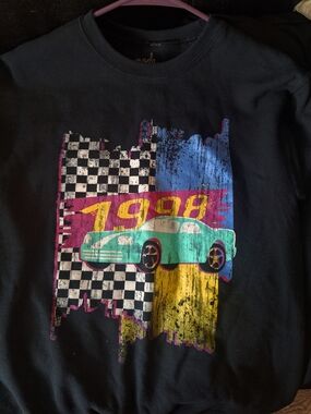 Mens Black Graphic sweater with Teal Car Print